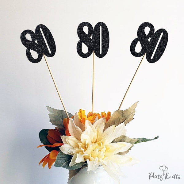 80 Centerpiece Sticks, 80th birthday Centerpiece Cutouts Sticks, 80 Years Old Birthday Decorations, 1980 Birthday Year Centerpiece