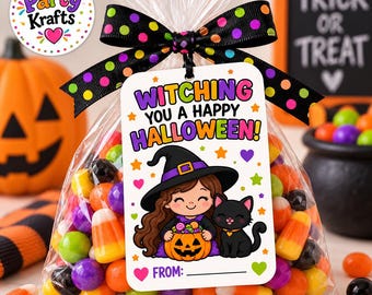 Witching You Happy Halloween Treat Tags, Printable Candy Favors (Digital Download)