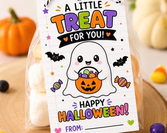 A Little Treat for You Halloween Tags, Ghost Pumpkin Candy Favor (Digital Download)