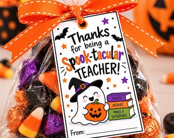 Spook-tacular Teacher Halloween Gift Tags, Printable Treat Bag Labels (Digital Download)