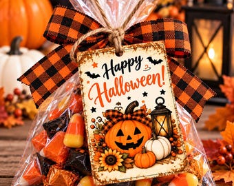 Rustic Pumpkin Halloween Gift Tags, Vintage Halloween Treat Tags (Digital Download)