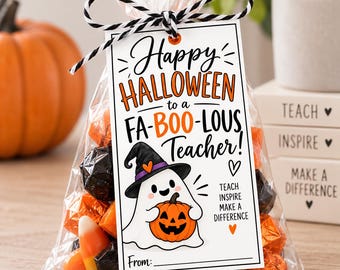 Fa-Boo-Lous Teacher Halloween Gift Tags, Ghost Teacher Treat Tags (Digital Download)