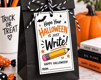 Halloween Teacher Gift Tags, Pencil Design, School Treats (Digital Download)
