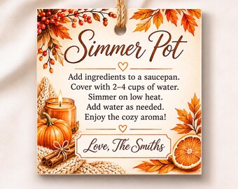 Fall Simmer Pot Tags Printable, Editable Autumn Potpourri Gift Tags