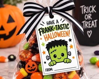 Frankenstein Halloween Gift Tags, Frank-tastic Treat Labels (Digital Download)