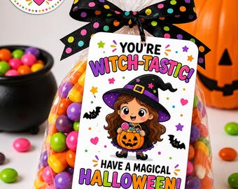 Witch-Tastic Halloween Treat Tags, Magical Candy Favor Labels (Digital Download)