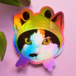 Holo froggy cat sticker!