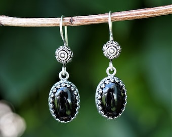 Antiqued Silver and Onyx Earrings