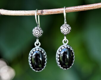 Antiqued Silver and Onyx Earrings