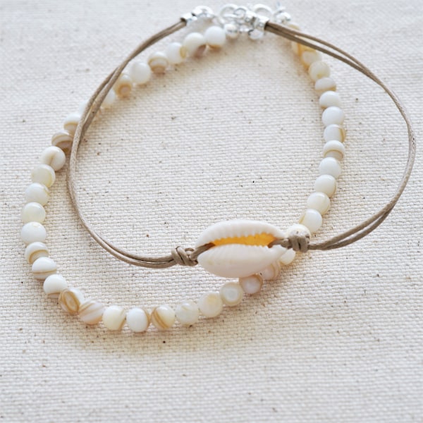 Cowrie and Shell Bead Anklet Set