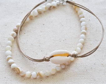 Cowrie and Shell Bead Anklet Set
