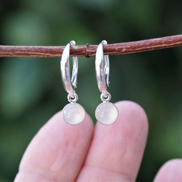 Tiny Moonstone Sterling Silver Leverback Earrings