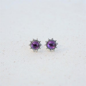 Amethyst Silver Flower Stud Earrings