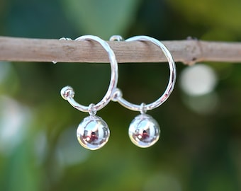 Sterling Silver Diamond Cut Post Hoops with Ball Drops