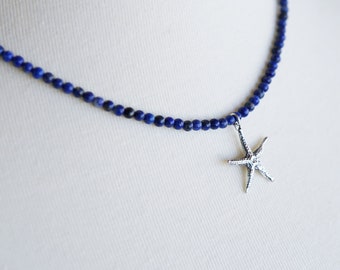 Lapis and Silver Starfish Necklace