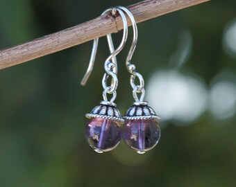 Amethyst and Sterling Silver Drop Bead Earrings
