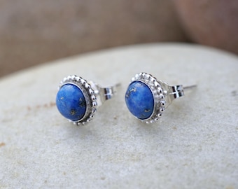 Denim Lapis and Sterling Silver Stud Earrings
