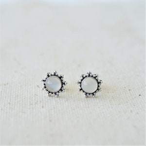 Sterling Silver Flower with Moonstone Stud Earrings