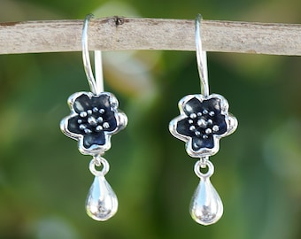 Sterling Silver Flower and Teardrop Earrings
