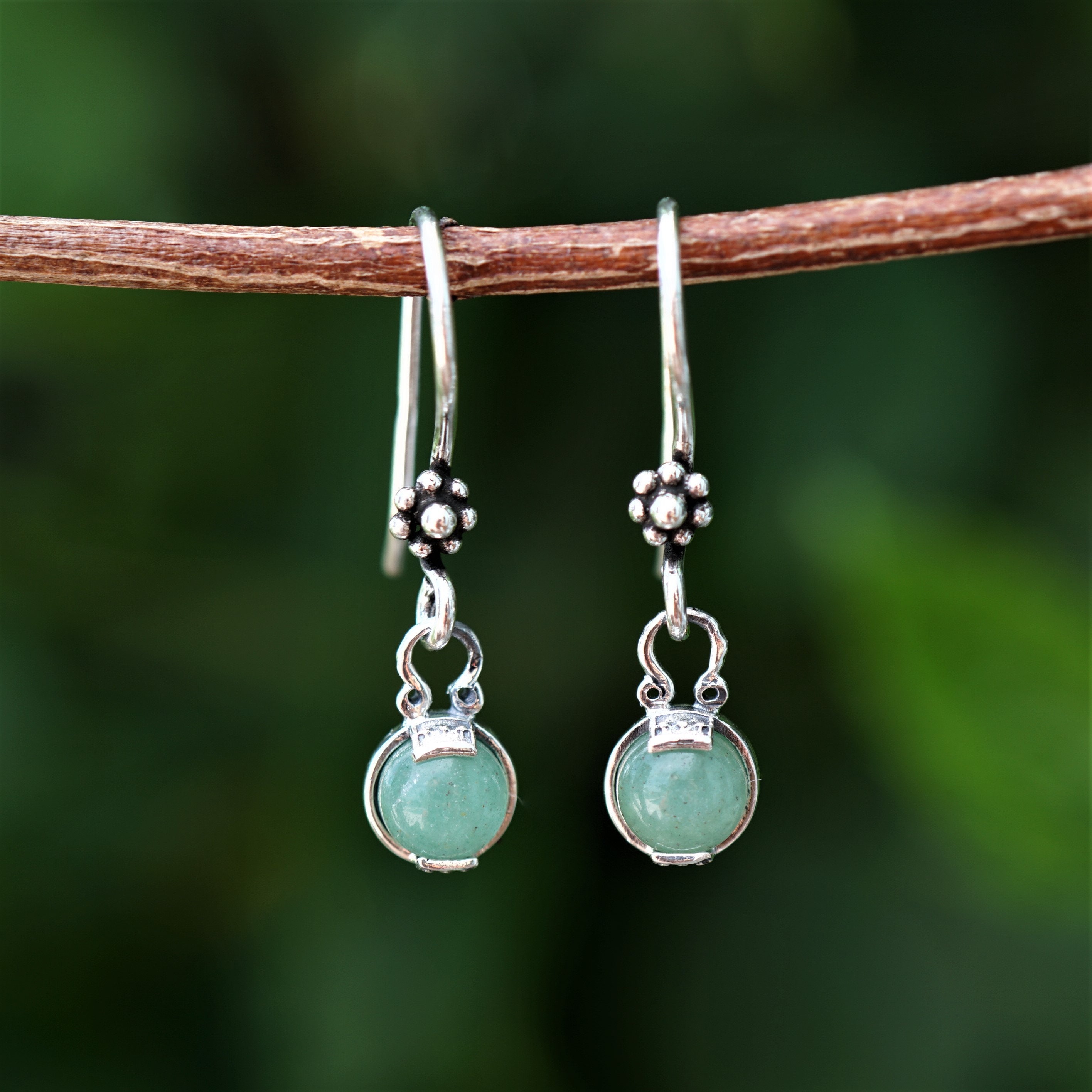 Details about   Sterling silver earrings,green aventurine w/green agate,handmade 