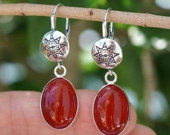 Carnelian and Sterling Silver Star Lever Backs