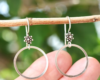Sterling Silver Flower and Hoop Earrings