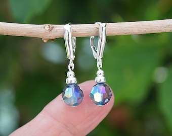 Sterling Silver and Swarovski Bead Lever Back Earrings