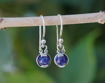 Tiny Sodalite and Sterling Silver Dangle Earrings