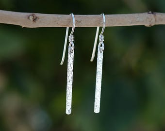 Textured Sterling Silver Bar Dangle Earrings