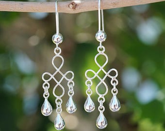 Long Sterling Silver Chandelier Earrings