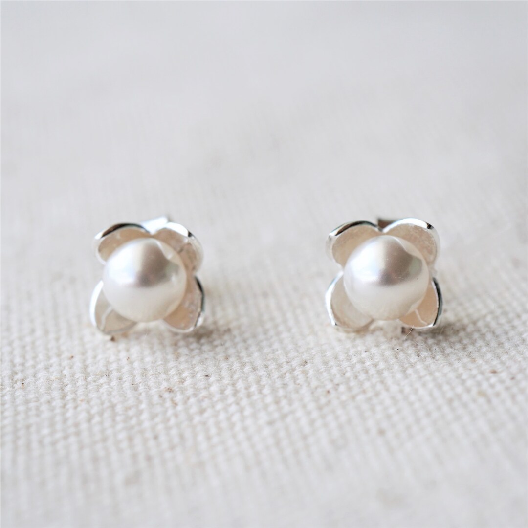 Pearl Lotus Sterling Silver Stud Earrings - Etsy