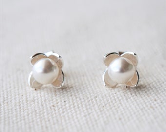 Pearl Lotus Sterling Silver Stud Earrings