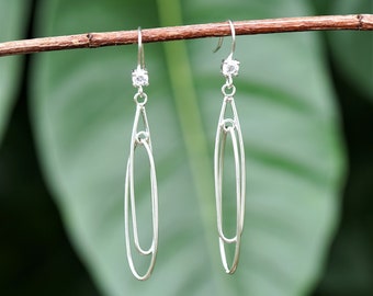 Sterling SIlver Double Oval and CZ Earrings