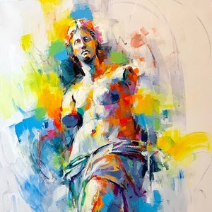 IMPRESSÃO DE ARTE Vênus de Milo | Tela | Papel | Arte de parede da Grécia Antiga, Pôster de escultura, Pintura colorida da Deusa do Amor, Decoração de casa de Afrodite