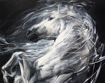 STRUGGLE of DUALITY II Print | Horse Art, Horse Artwork, Black & White Horse Print, Stallion Art, Horse Canvas