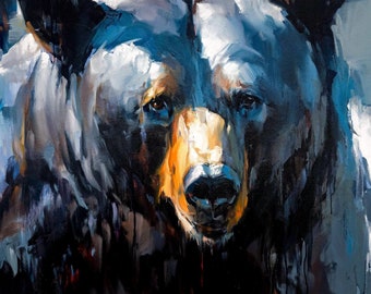 ART PRINT Forest Dweller | Canvas | Paper | Black Bear Poster, Wildlife Painting, Farmhouse Wall Decor, Rustic Housewarming Gifts, Bedroom