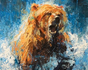 UNSTOPPABLE Print | Bear Print, Bear Portrait, Wildlife Portrait, Forest Bear, Wild Animals, Acrylic Painting, Nature and Animals