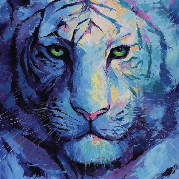 WHITE TIGER Print | Tiger Canvas, Tiger Portrait, Wild Animals, Jungle Animals, Animal Portrait, Striped Kitty, Big Cat Artwork, Wildlife