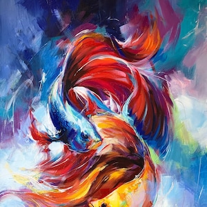 A DANCE TO SURVIVE Print | Fish Poster, Fish Artwork, Koi Fish, Beta Fish, Vibrant Color Art, Water Animals