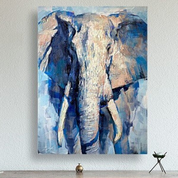ART PRINT Wisdom Bearer | Canvas | Paper | Elephant Poster, Safari African Wildlife Wall Art, Blue Nursery Gifts, Rustic Modern Home Decor