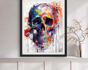 ABBIAMO TUTTI UNA STAMPA / TESCHIO SU TELA, STAMPA DEL TESCHIO, OPERA D'ARTE DEL CRANIO, DIPINTO VIBRANTE, Anatomia Umana