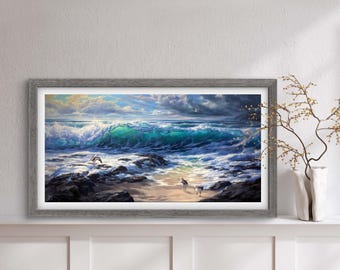 ART PRINT Courage | Canvas | Paper | Ocean Seascape Wall Art, Nautical Coastal Seagull Poster, Landscape Painting, Beach House Home Decor