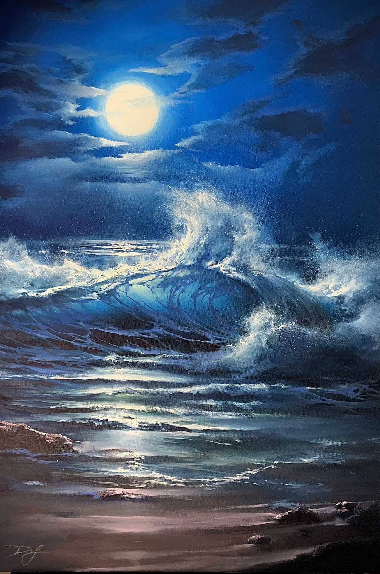 絵画(moonlight ) MOONLIGHT DANCE Print | Seascape Poster, Seascape Artwork, Moon