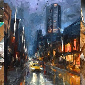 ORIGINAL PAINTING Welcome Back 24x30 oil on Canvas, Original Painting, City Painting, Cityscape Decor, Vancouver Art, cityscape Art image 3