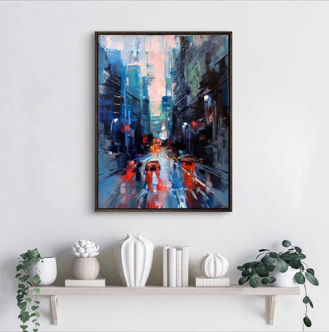 オリジナル絵画 - 赤い蛍 18x24インチ キャンバスに描かれたアクリル画