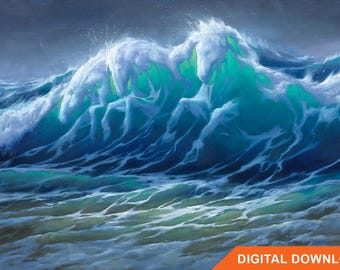 UNTAMED Digital Download | Horses Poster, Seascape Artwork, Ocean Waves, Beach Waves Art, Coastal Artwork, Print File, Screensaver