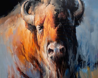 ART PRINT Resting Colossus | Canvas | Paper | Rustic Bison Wall Art, Buffalo Poster, Wildlife Bull Painting, Western Animals Home Decor