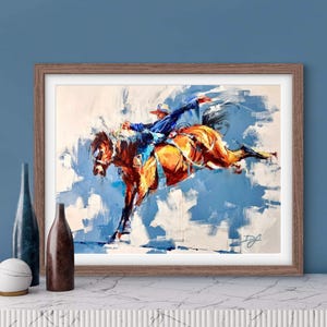 BUMPY RIDE Print | Horse Art Print, Cowboy Art, Western Themed Decor, Bronc Home Decor, Cowboy Canvas Print, Rodeo Artwork, Rodeo Poster