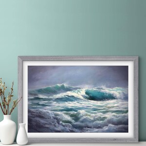 ICE CROWN Print | Waves Poster, Seascape Artwork, Seascape Poster, Waves Artwork, Ocean Waves Print, Tidal Waves, Seaside Painting