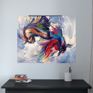 ORIGINAL PAINTING - "Dance of a Lifetime” 24x30", Betta fish Painting, Fighting fish Artwork, colorful Decoration, Original Painting